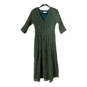 Metisu Womens Forest Green Lace Cottagecore Prairie Holiday A Line Dress Medium